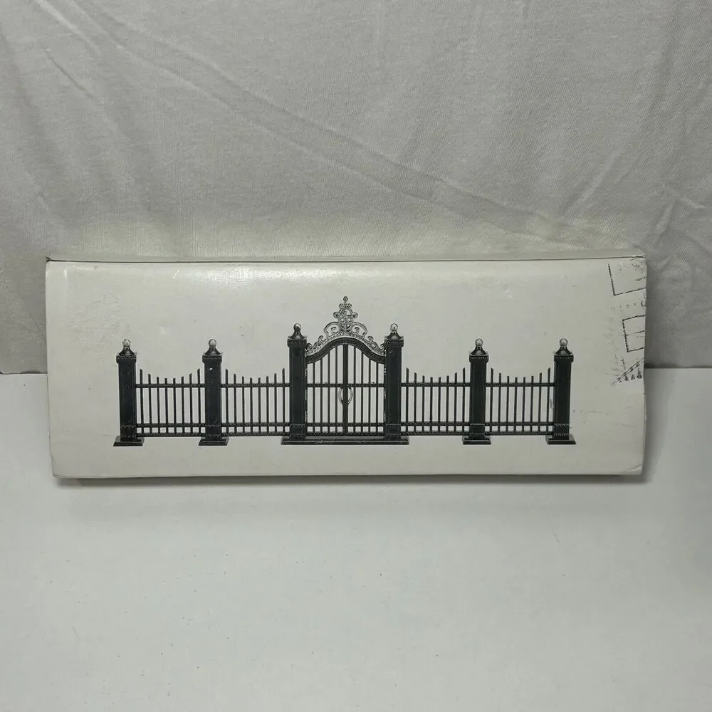 DEPARTMENT 56 HERITAGE VILLAGE WROUGHT IRON GATE AND FENCE 9 PIECE SET IN BOX